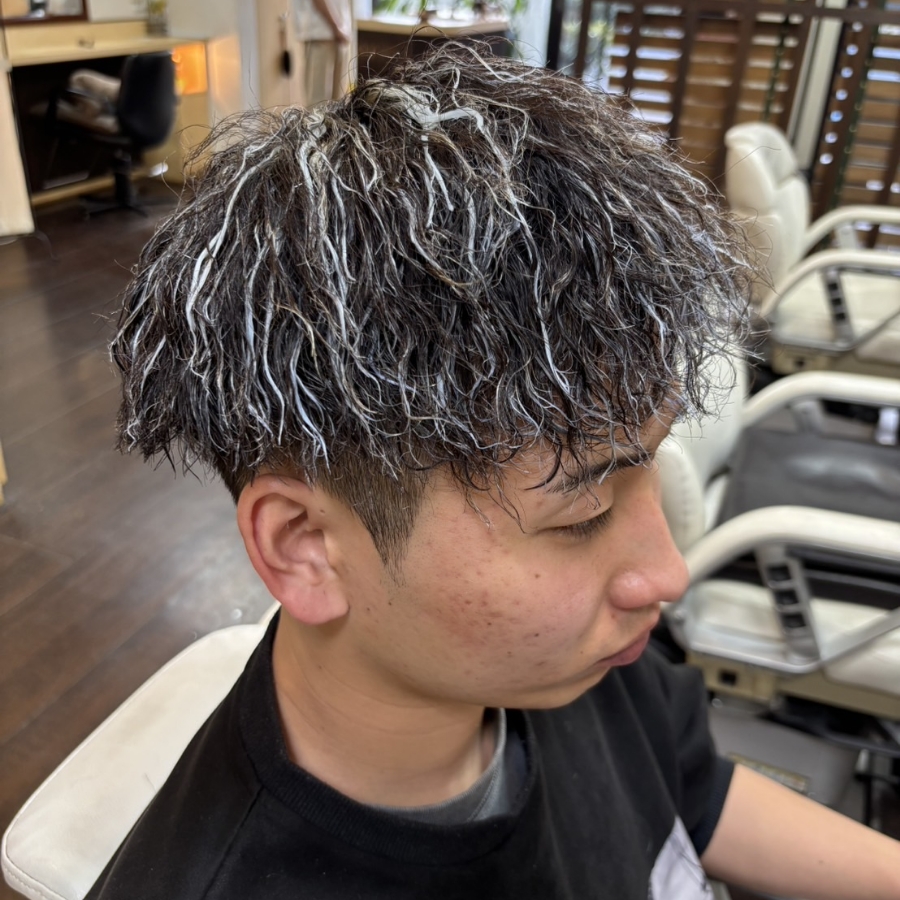 ハイライトメッシュ、ツイストパーマ